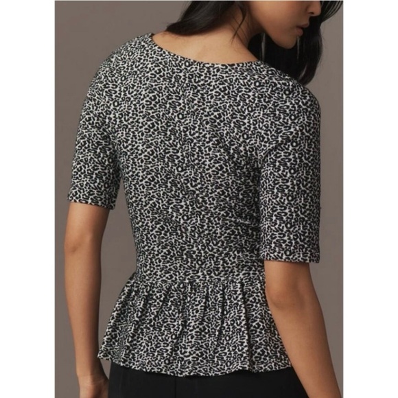 Maeve Black & White Animal Print Peplum Scoop Neck Blouse Size M New With Tag - Picture 2 of 12
